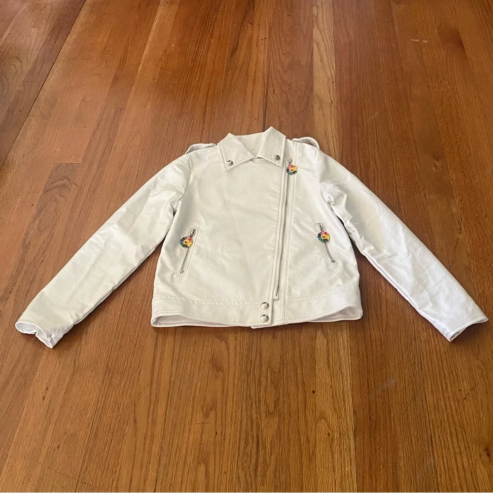 Lola + The Boys White Vegan Rainbow Leather Kids Jacket